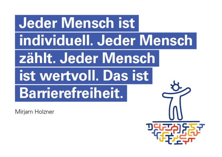 Postkarte: Jeder Mensch ist individuell. Jeder Mensch ist wertvoll. Das ist Barrierefreiheit.